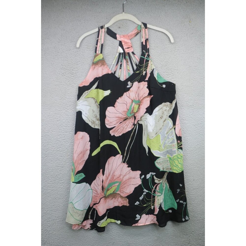 Entro Dark Floral Strappy Back Short Dress-Size Medium-Whimsigoth-Flowy